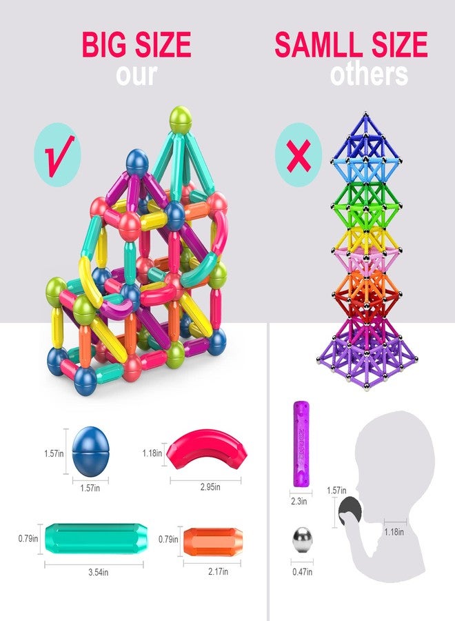 Ferthor Fun Magnetic Balls and Rods Set Building Blocks Magnets for Kids,Learning & Education Toys,Magnetic Sticks Blocks,Montessori Toys for Toddlers,Boys&Girls Gifts (64pcs) - Image 3